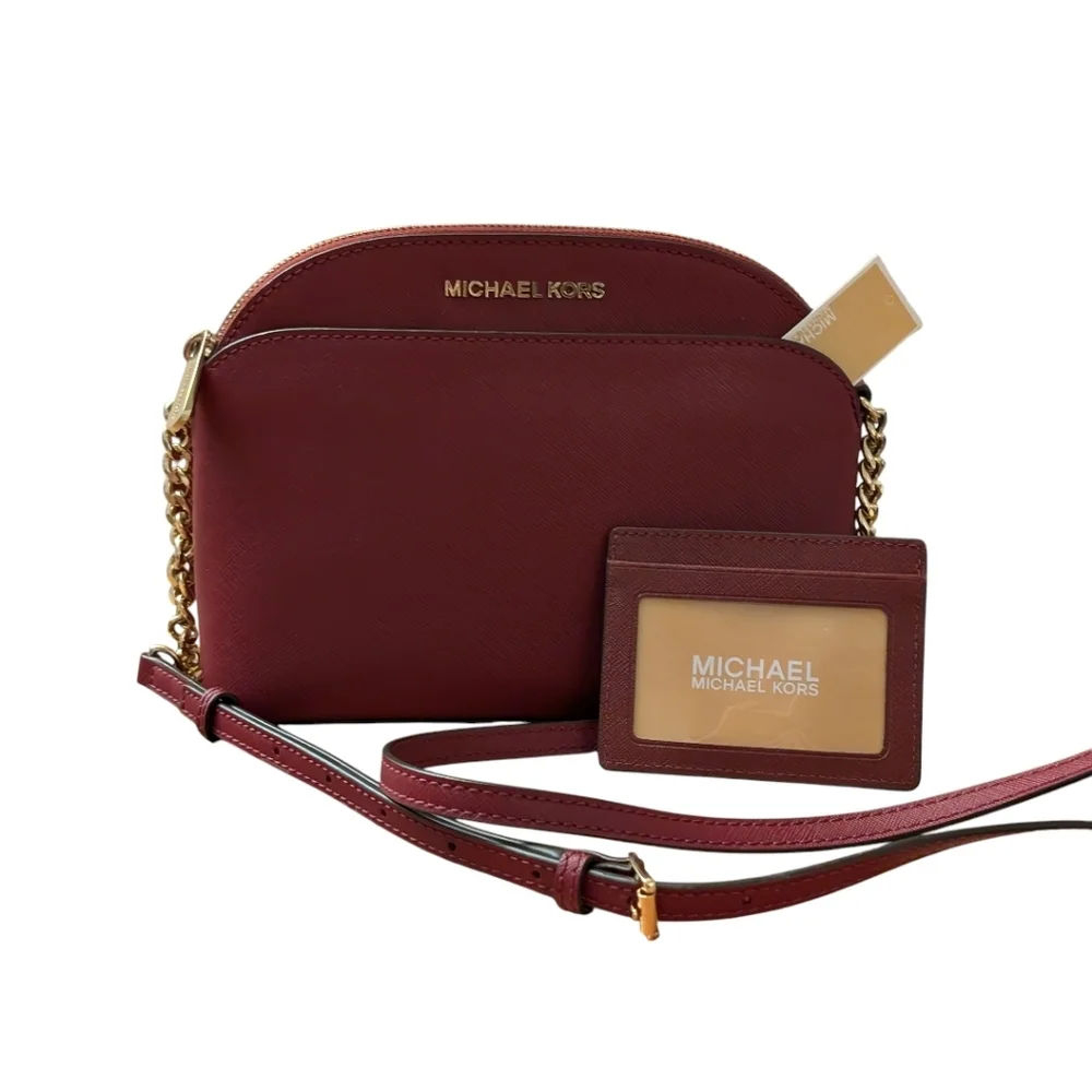 Michael Kors Set Travel Medium Burgundy maroon Dome Crossbody Bag & cardholder